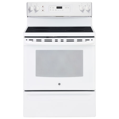Image 1 de 2.. Cuisinière électrique autonome lisse four autonettoyant 5 pi³ 30 po GE-Blanc sur blanc