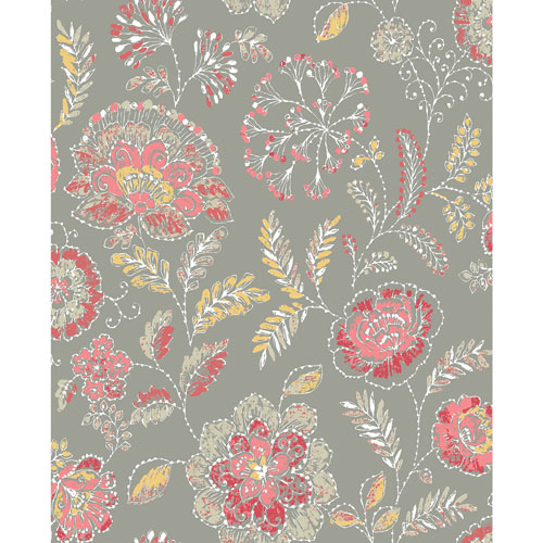 Image 1 de 2.. Papier peint Solstice Tropez Jacobean d'A-Street Prints - Corail