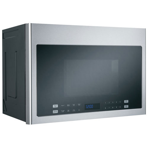 Image 1 de 1.. Four à micro-ondes à hotte intégrée de Haier - 2,1 pi³ - Inox - BO - Parfait état