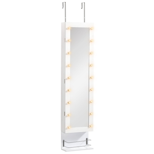 Image 1 de 10.. Armoire à bijoux avec miroir de HOMCOM, range-bijoux avec 18 lumières LED, armoire murale et sur porte avec 3 hauteurs montables, tiroir et tablette
