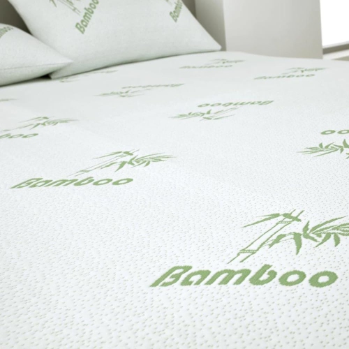 Image 1 of 9.. Canadian Linen Waterproof Mattress Protector, Soft Smooth Green Dots Design Bamboo Viscose Fabric, Cooling Breathable Mattress Pad Noiseless