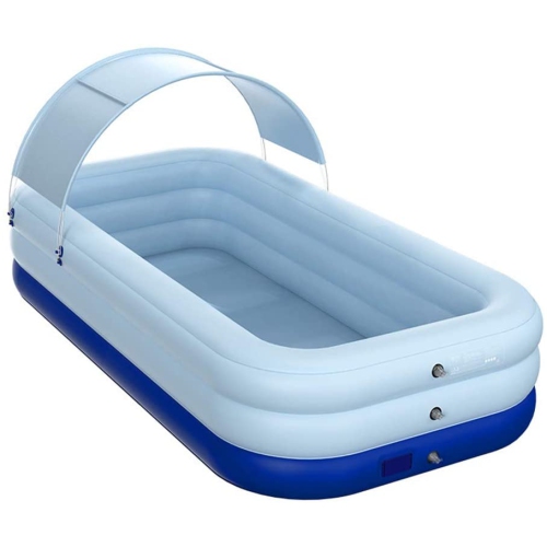 Image 1 de 10.. Piscine de natation WINGOMART auto Inlation, radeau de piscine gonflable résistant au soleil auvent amovible pour fête extérieure dans l’eau du