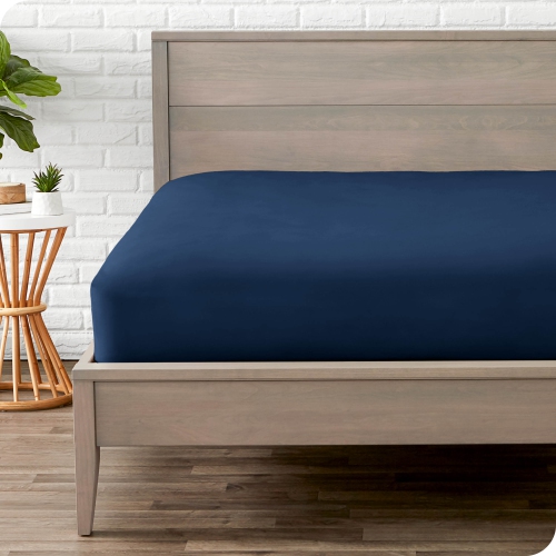 Image 1 of 7.. Bare Home Fitted Bottom Sheet - Premium 1800 Ultra-Soft Wrinkle Resistant Microfiber - Hypoallergenic - Deep Pocket - Full, Dark Blue
