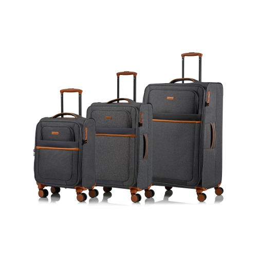 Image 1 of 5.. CHAMPS Classic II Collection Ultra-Light 3-Piece Soft Side 8-Wheeled Expandable Luggage Set - Grey