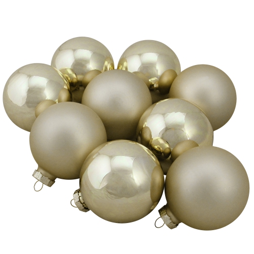 Image 1 of 5.. 9ct Champagne Gold 2-Finish Glass Christmas Ball Ornaments 2.5"