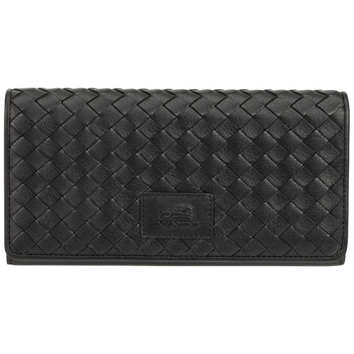 Image 1 de 5.. Pochette-portefeuille RFID à trois volets en cuir véritable Motif tressé de Mancini - Noir