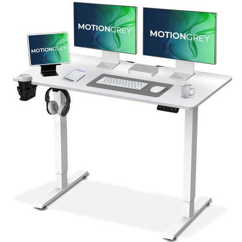 Image 1 of 10.. MotionGrey Ergo2 - Adjustable Electric Standing Desk with Memory Settings - 43"x24" White Top White Frame - Ergonomic Sit-to-Stand Desk for Home and