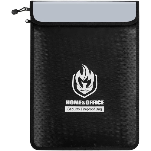 Image 1 de 7.. Upgraded Two Pockets Fireproof Document Bag, Andyer 15”x 11”Waterproof and Fireproof Money Bag with Zipper, Fire Safe Storage for