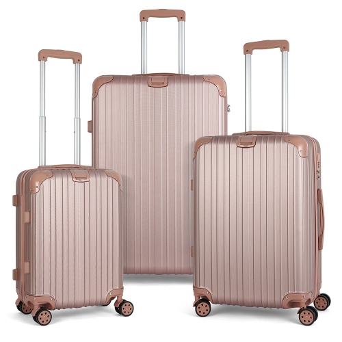 Image 1 de 6.. Valises rigides à roulettes pivotantes de la collection géométrique HIKOLAYAE, or rose, 3 pièces - verrou TSA