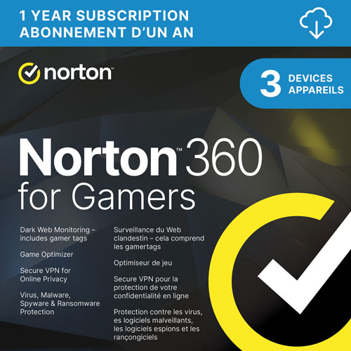 Image 1 de 13.. Norton 360 for Gamers - 3 appareils - Stockage infonuagique de 50 Go - Abonnement de 1 an - Téléchargement numérique