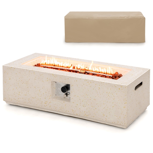 Image 1 de 10.. Foyer de table rectangulaire au propane de 42 po Terrazzo 50.000&nbsp;BTU de Costway avec housse en PVC