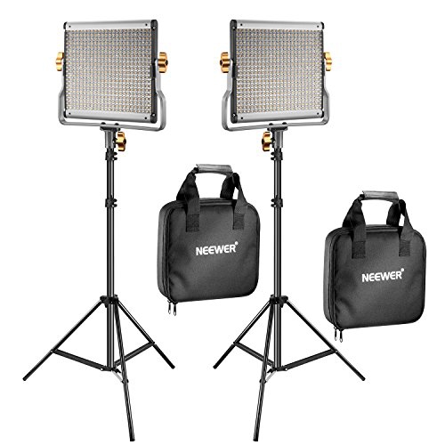 Image 1 de 4.. 2 Packs Dimmable Bi-Color 480 LED Video Light and Stand Lighting Kit Includes: 3200-5600K CRI 96+ LED Panel with U Bracket, 75 inches Light Stand for
