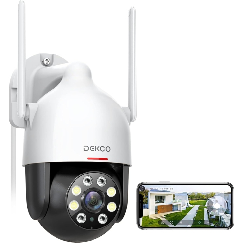 Image 1 de 6.. Caméra de surveillance extérieure HD DEKCO 2K avec suivi de mouvement panoramique et inclinable à 360 degrés