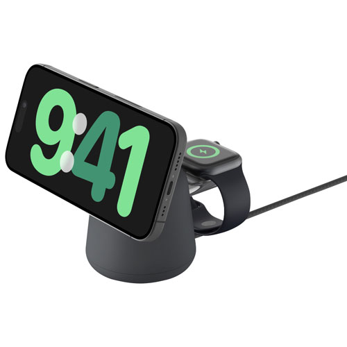 Image 1 de 12.. Station de chargement sans fil 2-en-1 BoostCharge Pro de Belkin pour iPhone et Apple Watch - Anthracite