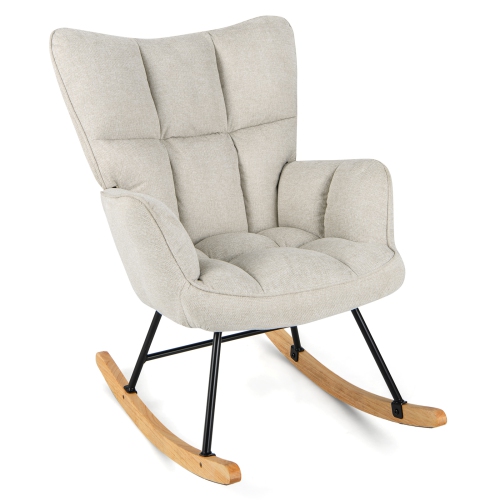 Image 1 de 10.. Chaise berçante en lin de Giantex avec accoudoirs rembourrés et siège pour chambre de bébé