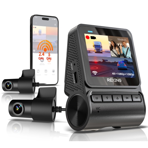 Image 1 de 10.. Caméra de tableau de bord 2,5K à trois canaux RH2 de Rexing avant et deux caméras arrière 1080p avec Wi-Fi, et GPS en option