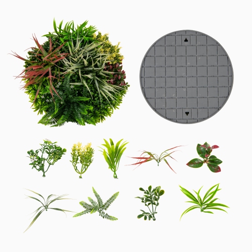 Image 1 de 10.. Ensemble de 2 décorations murales de feuillage artificiel rond de Costway avec 9 types de plantes synthétiques mixtes