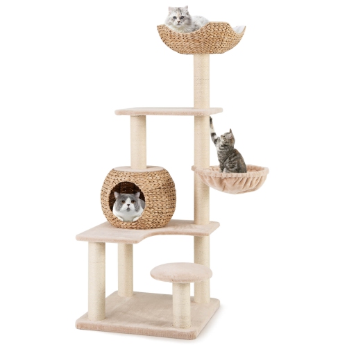 Image 1 de 10.. Chaise haute pour chat Cattail de 59 po avec poteaux en sisal; hamac intérieur doux condo; perche