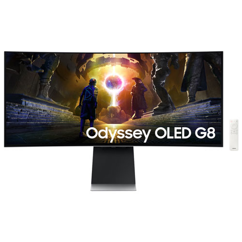 Image 1 de 7.. Moniteur de jeu G-Sync/FreeSync DELO incurvé WQHD 175 Hz 34 po Odyssey G8 de Samsung avec temps de réponse de 0,03 ms gris à gris - Argenté