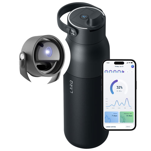 Image 1 de 8.. Bouteille d'eau de 680 ml PureVis 2 autonettoyante en acier inoxydable isotherme avec capteur intelligent de LARQ - Noir