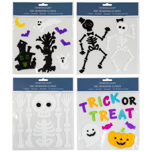 Image 1 de 6.. Ensemble de 4 autocollants de fenêtre recto verso en gel pour l’Halloween