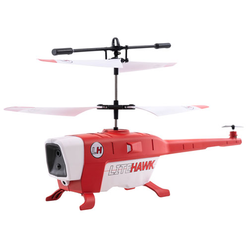 Image 1 de 3.. Hélicoptère téléguidé à évitement d'obstacles automatique Bravo de LiteHawk - Rouge/Blanc