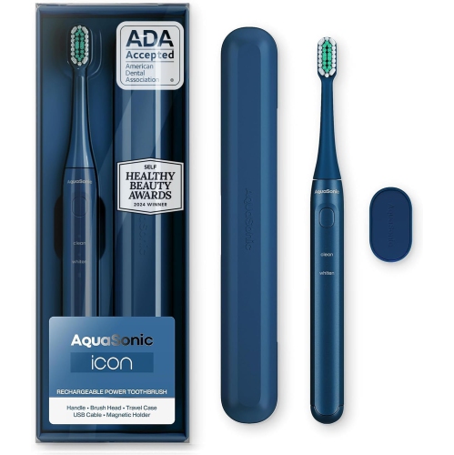 Image 1 de 8.. Brosse à dents rechargeable Aquasonic Icon Ada | Support magnétique et étui de voyage mince | 2 modes de brossage et minuteries intelligentes |