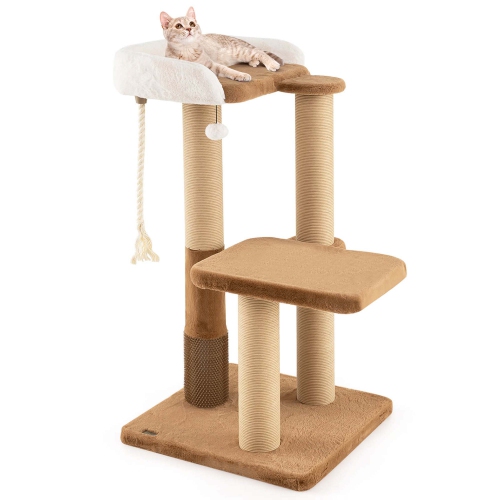 Image 1 de 10.. Arbre de chat intérieur de 44&nbsp;po de Costway avec poteaux en perche rembourrés en peluche pour gratter la plateforme