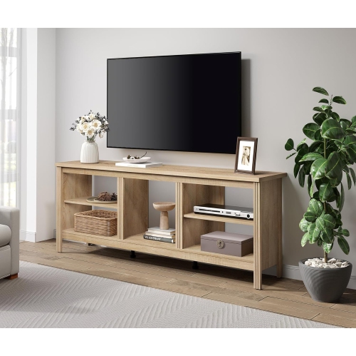 Image 1 de 8.. Meuble pour téléviseur WAMPAT Farmhouse pour téléviseurs jusqu'à 75&nbsp;po, centre de divertissement chêne pour console 80&nbsp;po avec 5 casiers