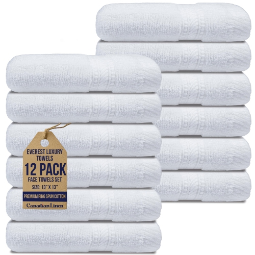 Image 1 de 8.. Canadian Linen Luxury White Hotel Washcloths, 13�x13�, 12 Pack, Large Extra Soft Absorbent Cotton Face Towels Lightweight Quick Dry Wash Cloth for